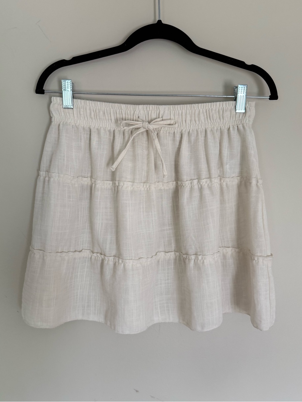 Salsa Jeans White 100% Linen Tiered Mini Skirt Sz M Semi-Sheer Beach Cover Peru